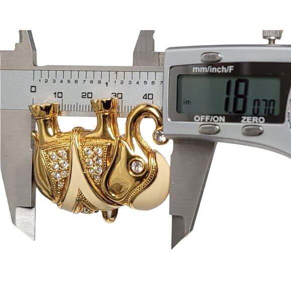 Vintage KJL For Avon Cream Enamel Clear Rhinestone Elephant Brooch Pendant - Picture 8 of 10